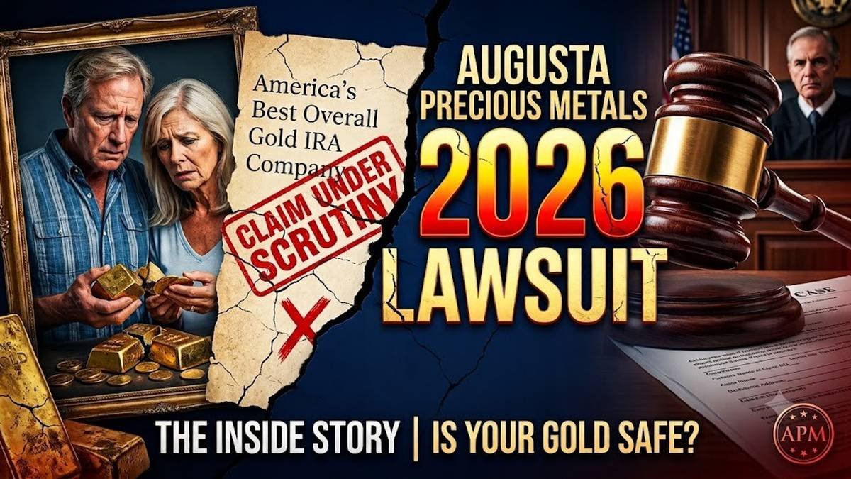 Court documents and gold coins on a desk, viewed from above